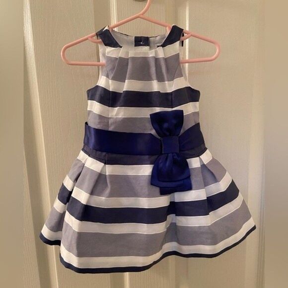 Janie and Jack Blue Belle Striped Organza Bow Dress Striped Girls 6-12 Months - Picture 1 of 5